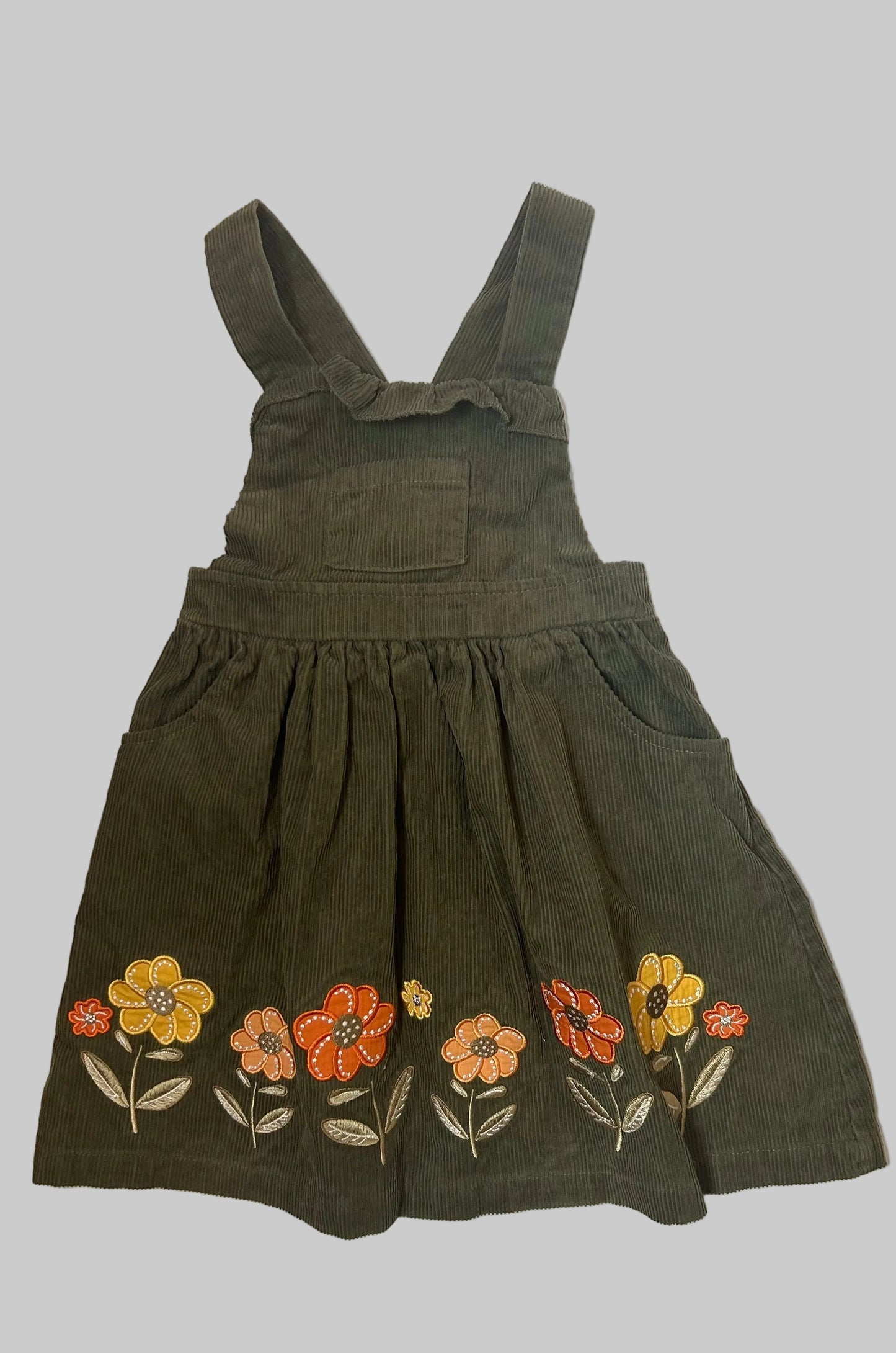 Blueberi Blvd Olive Corduroy Jumper Dress 4t