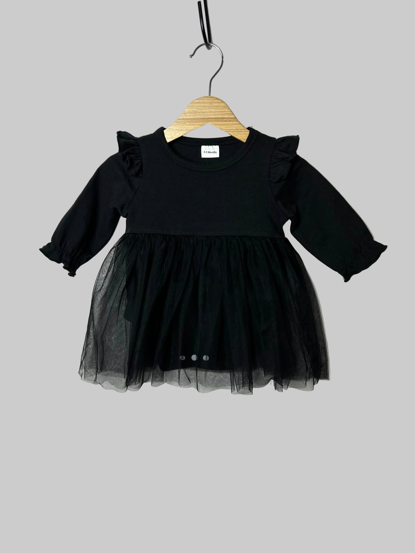 NB LS Black Onesie with Tulle Skirt 0-3M