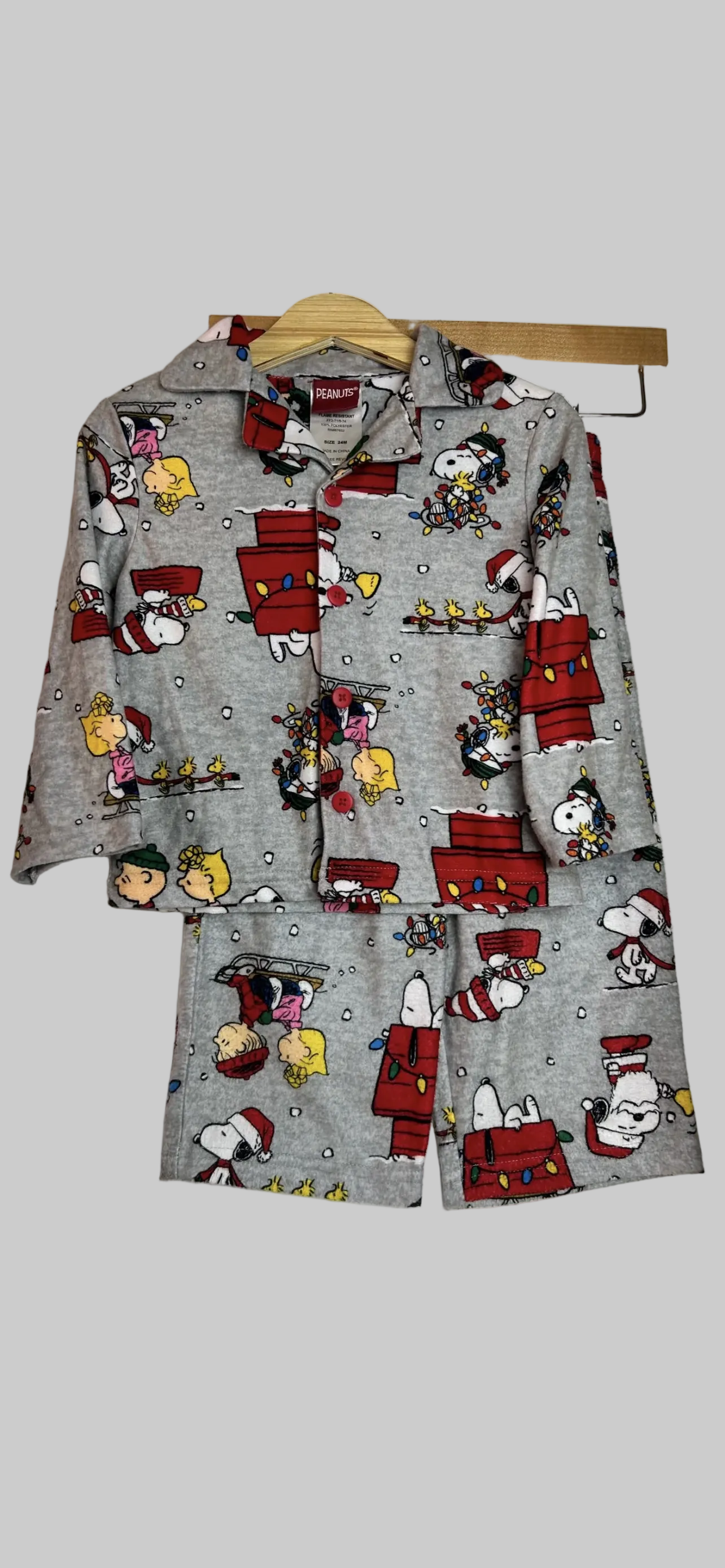 Peanuts Gray Flannel Pajamas 24M