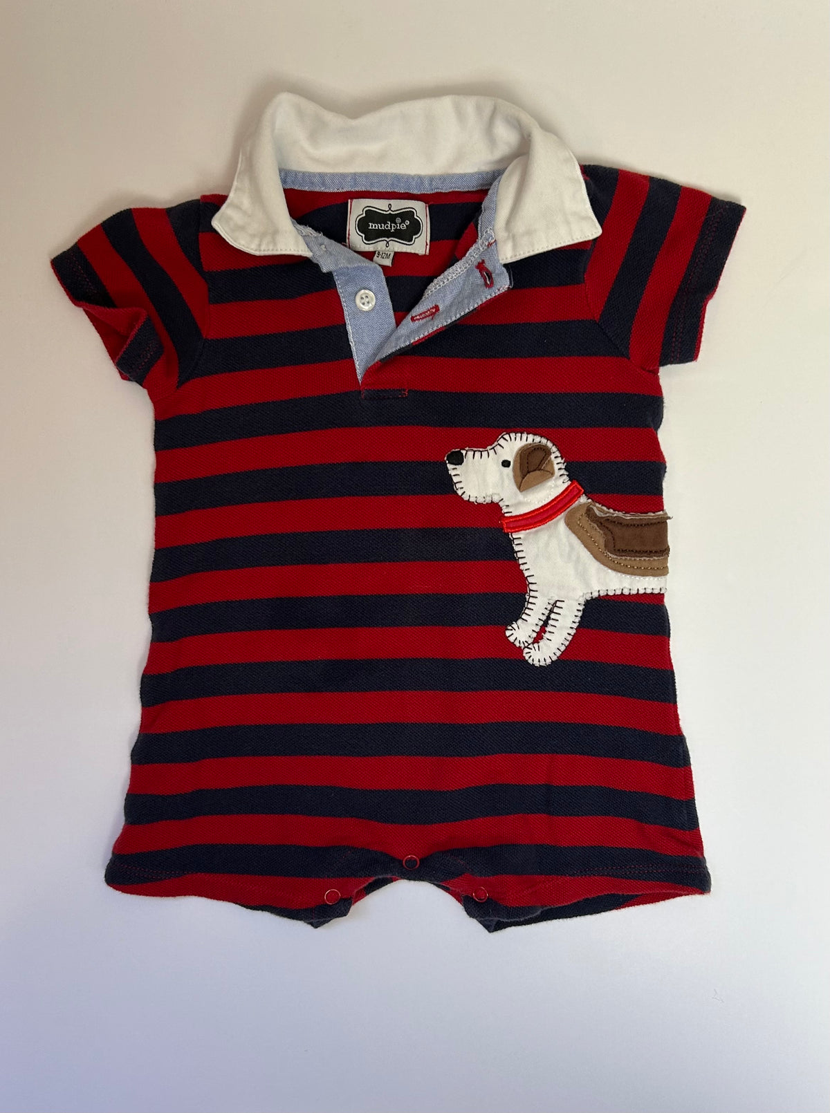 Mudpie Red Navy Striped Romper 9-12M