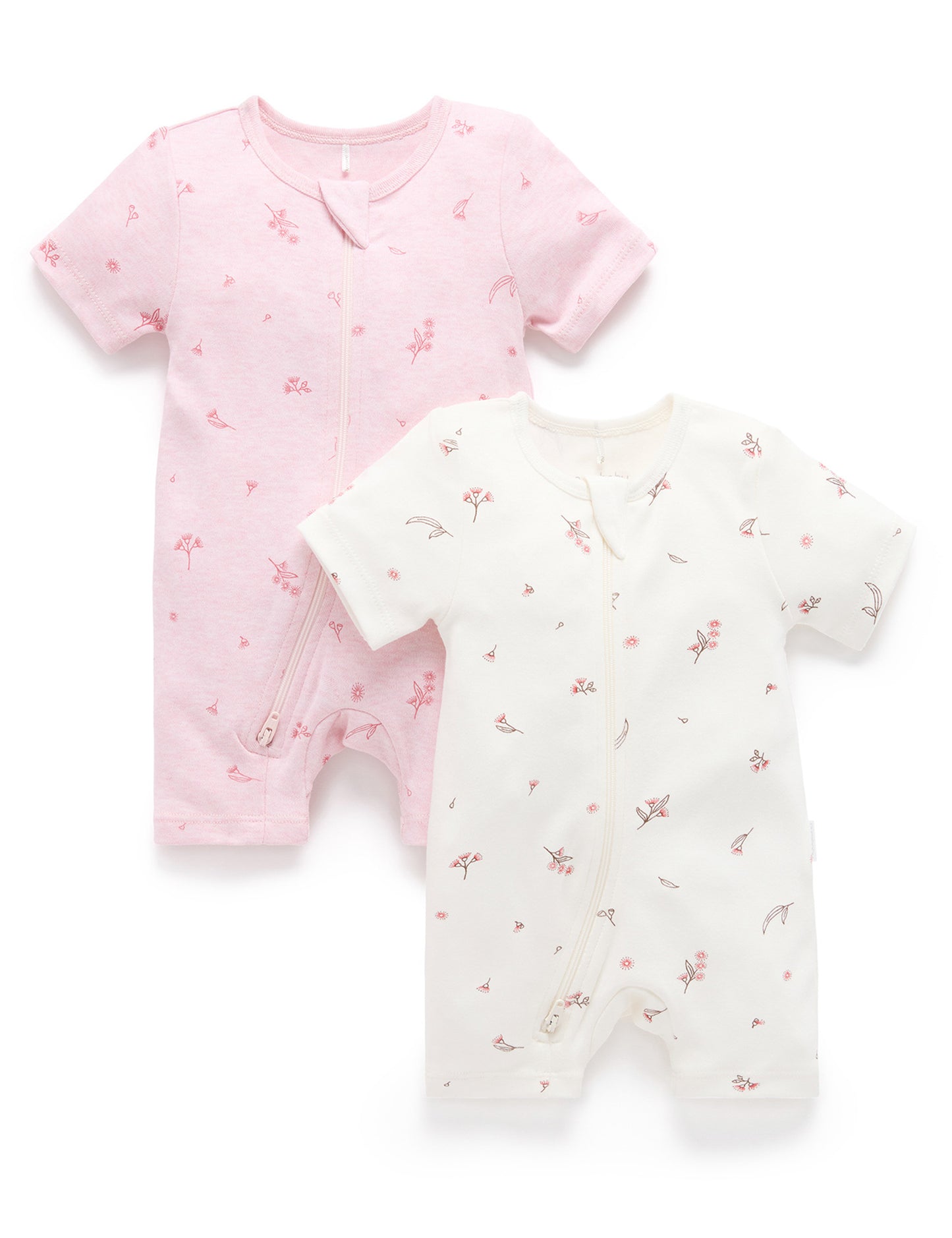 2 Pack Short Zip Growsuit Pale Pink Blossom