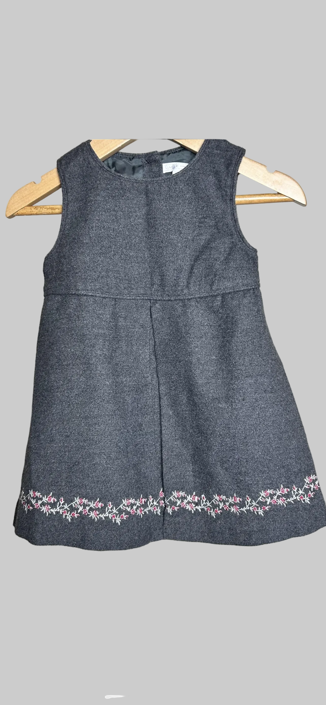 Janie & Jack Gray Sleeveless Dress w/Embroidery 3-6M