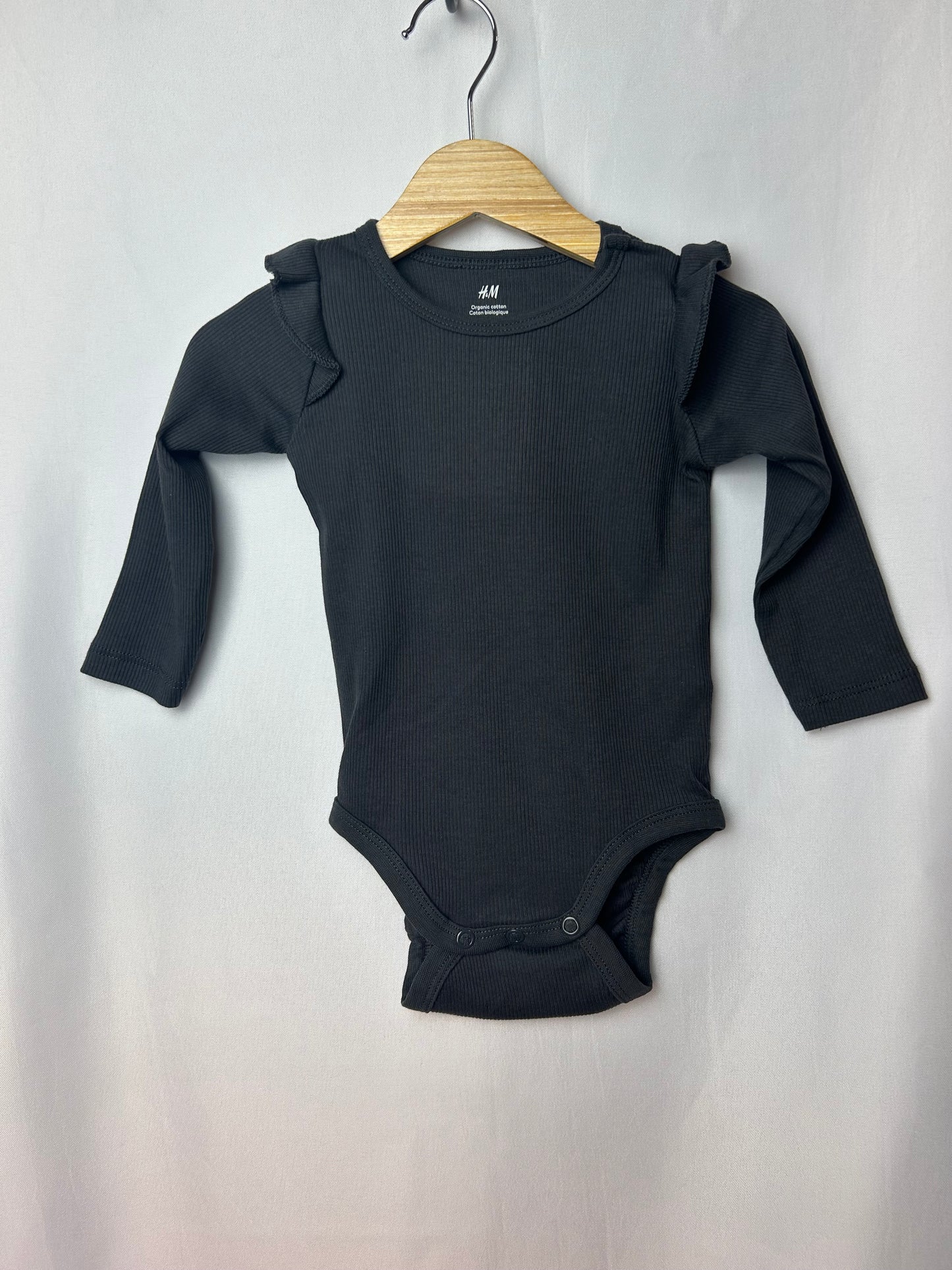 H & M Dark Gray Ruffled Onesie 6M