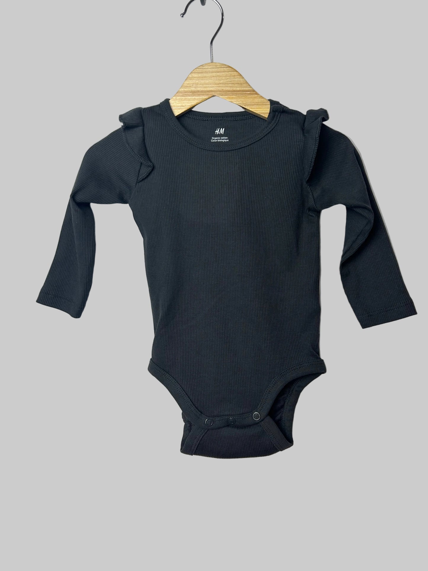 H & M Dark Gray Ruffled Onesie 6M