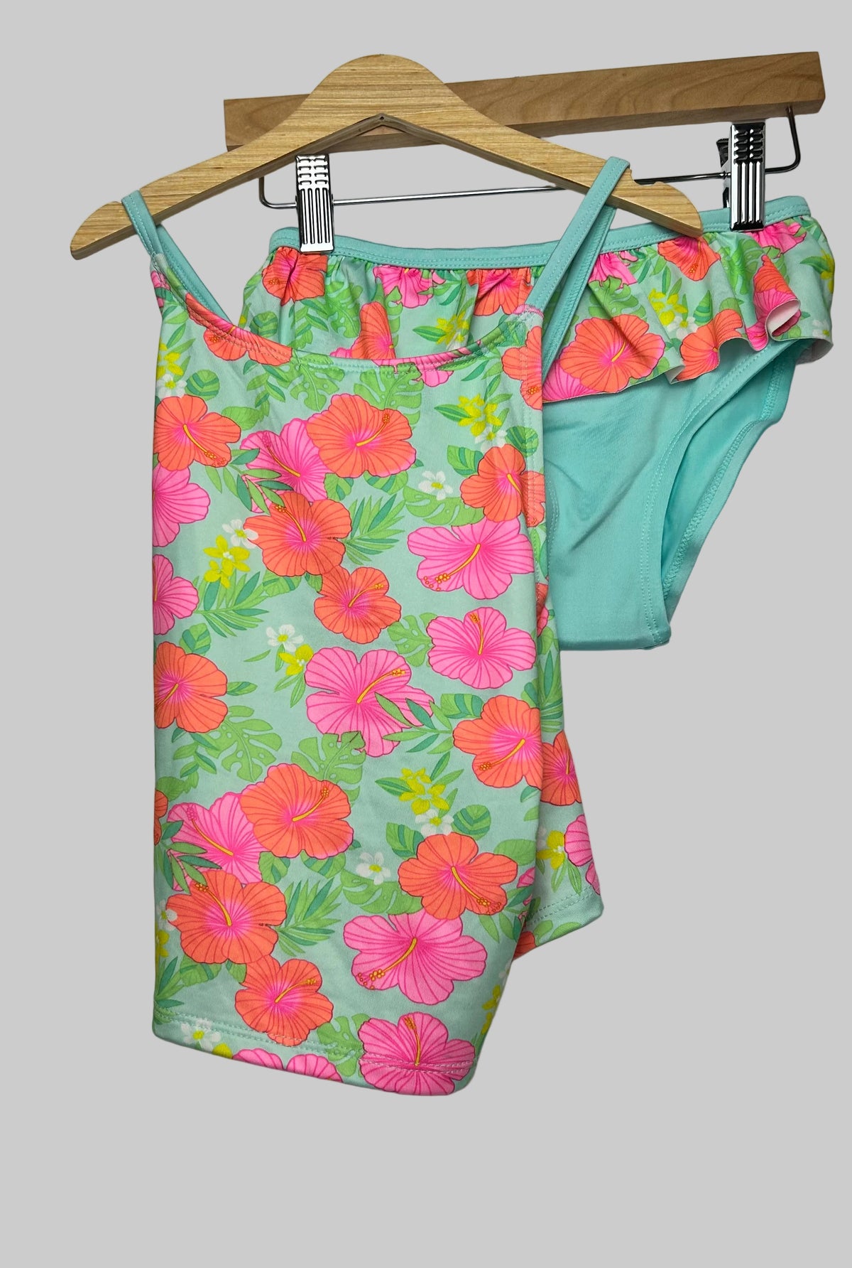Bobbie Brooks Aqua Floral 2pc Swimsuit 7/8