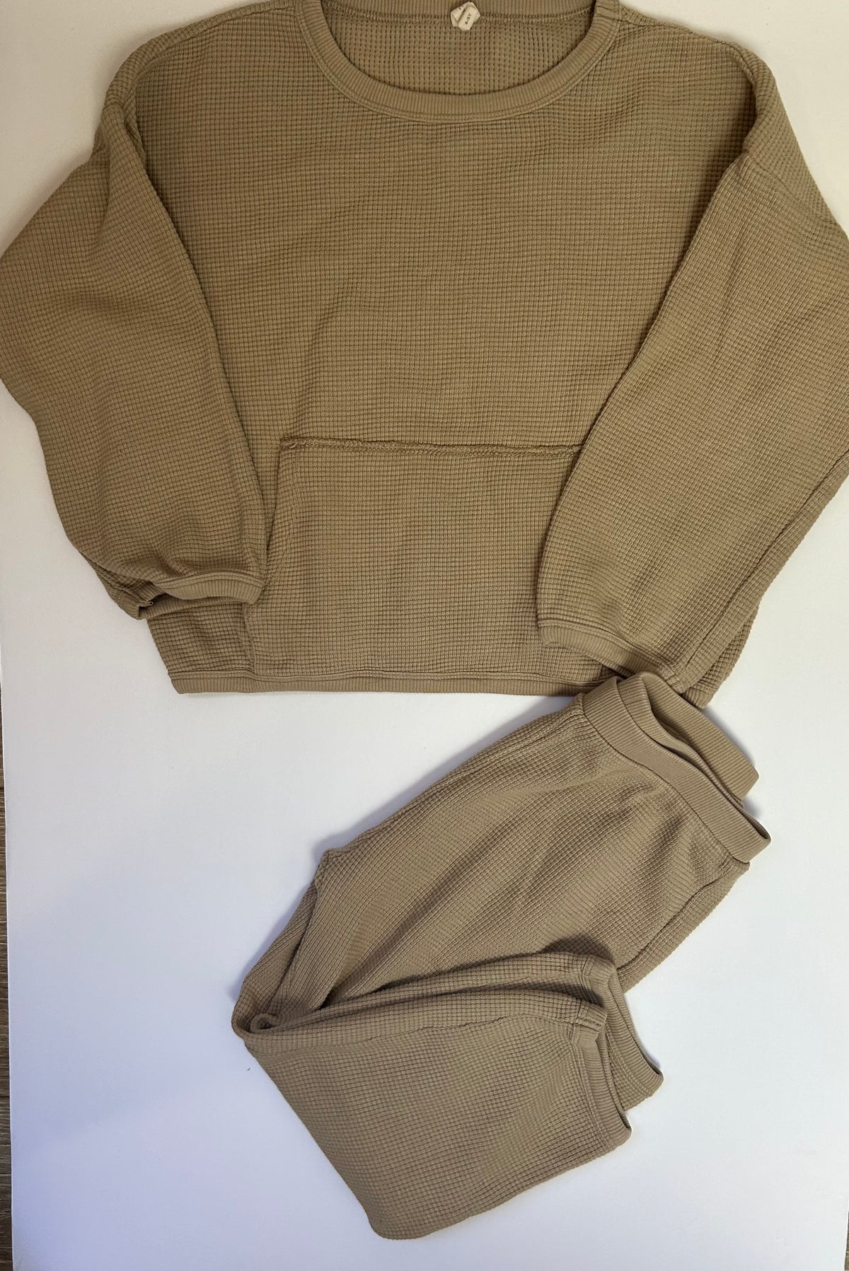 Quincy Mae Tan Waffle Pant Set 4/5