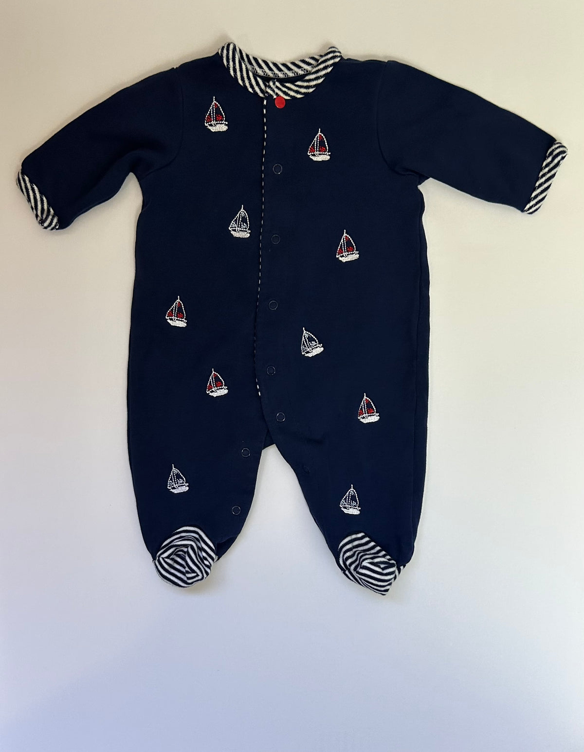 Little Me Navy Sailboat Footie NB