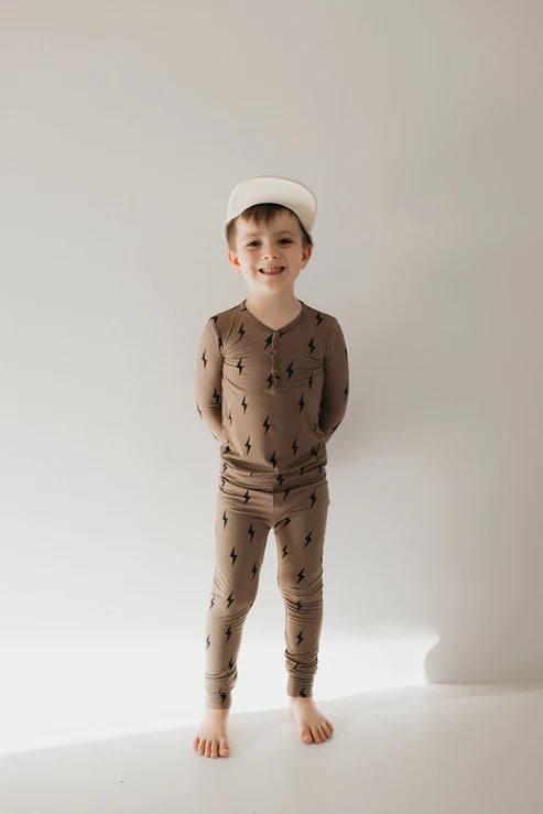 Bamboo Two Piece Pajamas | Brown & Black Lightning Bolt