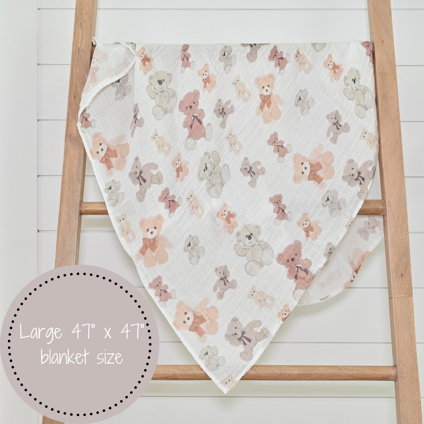 Baby Muslin Swaddle Blanket 47x47 Bear Hugs