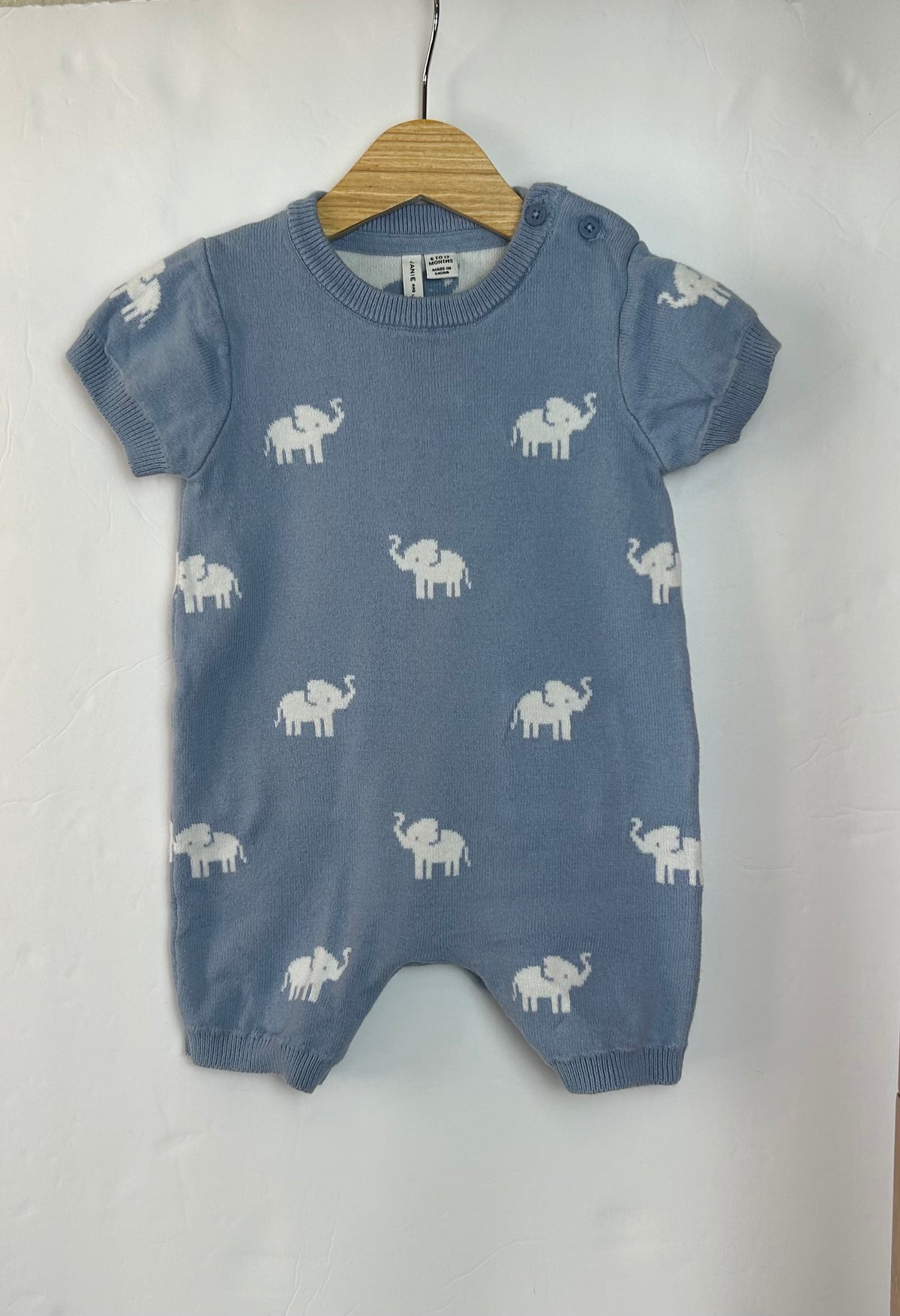 Janie and Jack Blue Elephant Romper 6-12m