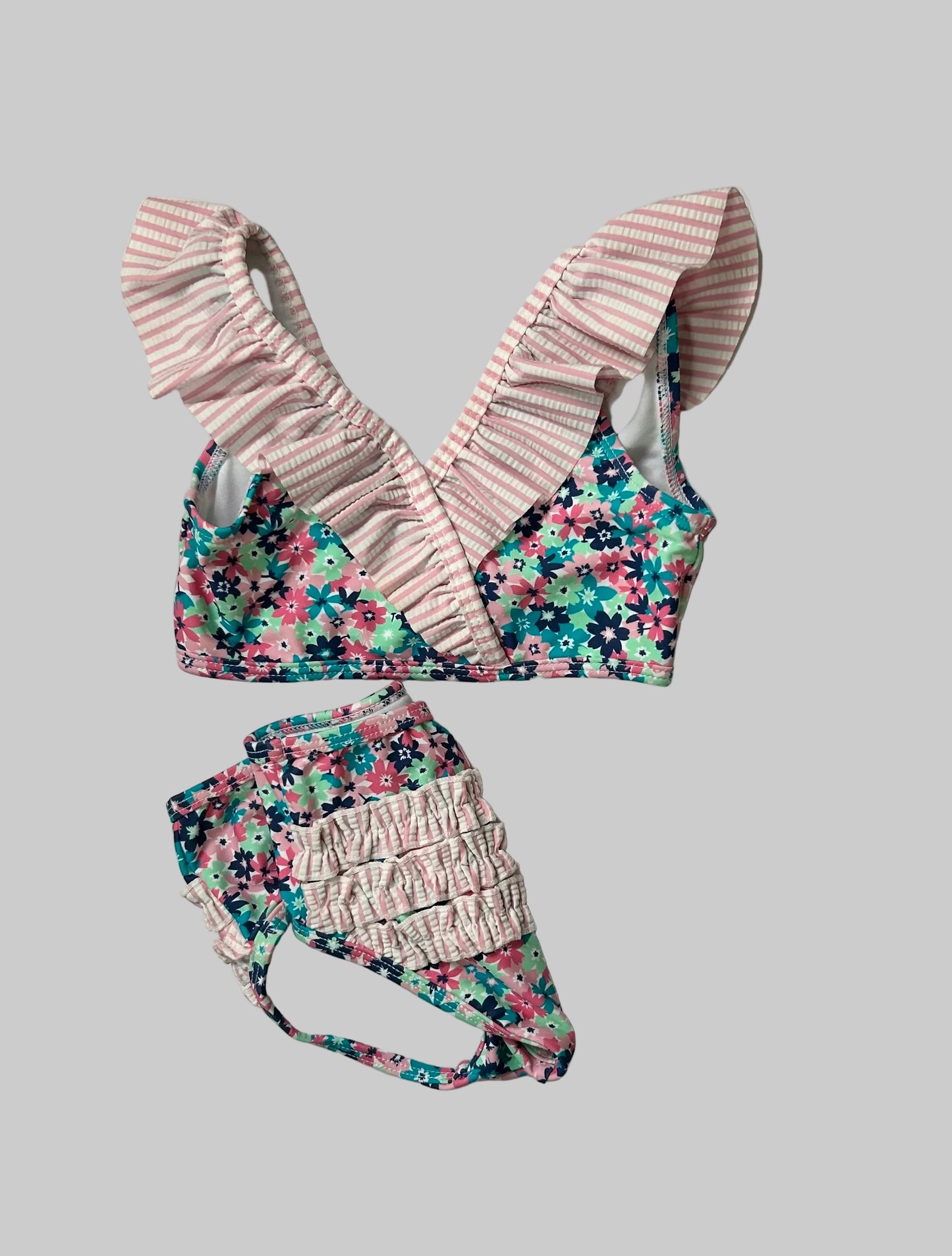 Ruffle Butts 2pc Stripe Floral Swimsuit 2T