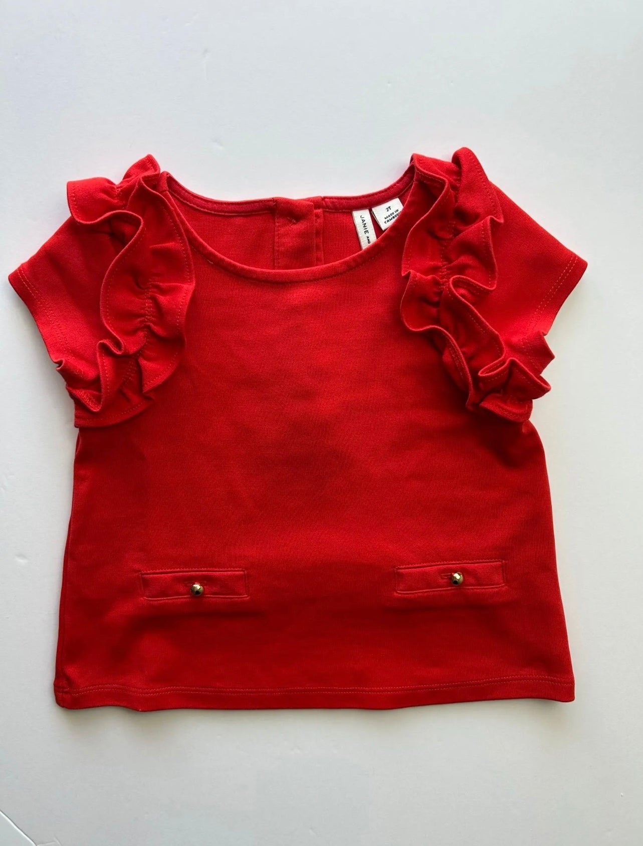 Janie and Jack Red SS Ruffle Blouse 2T