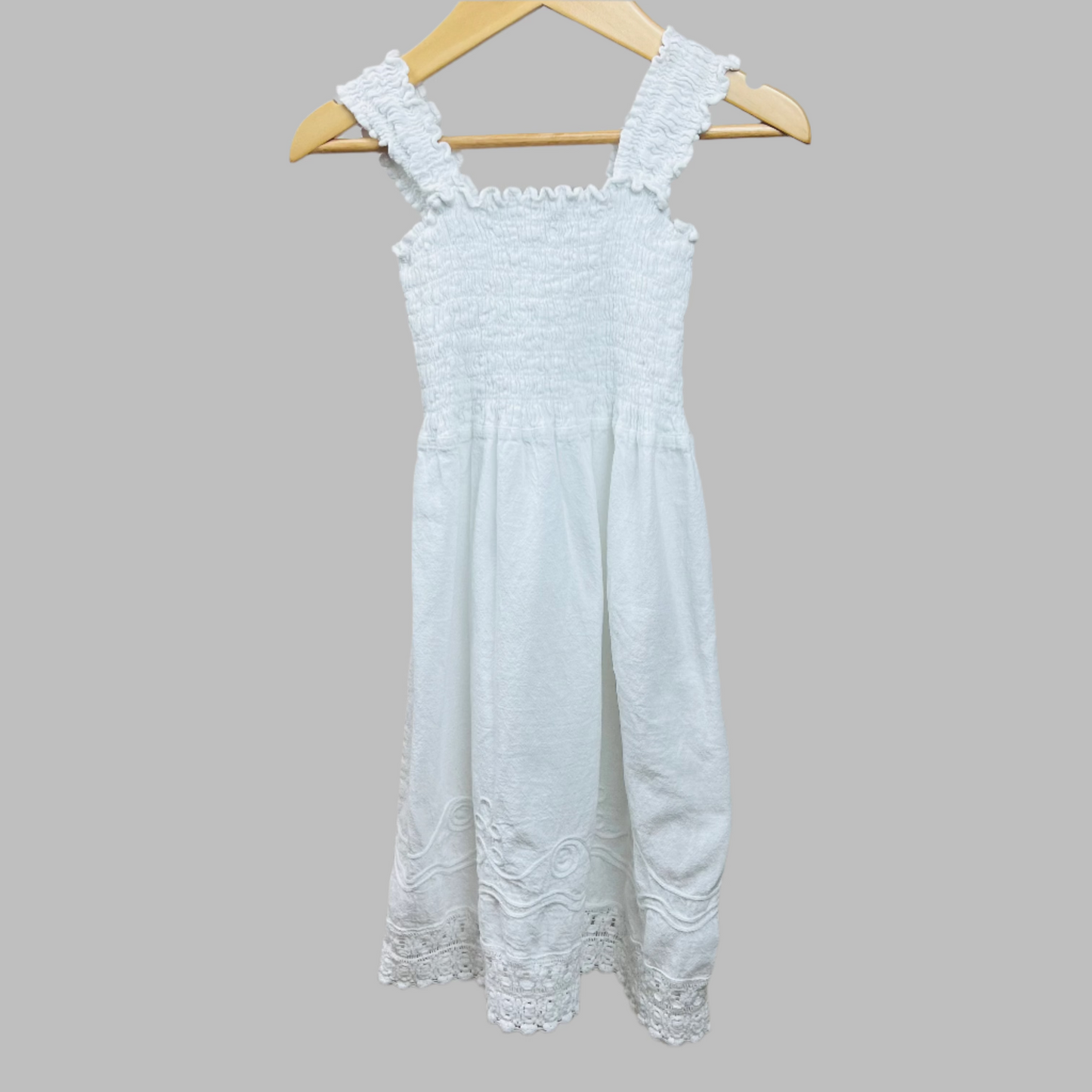 Surf Style White Embroidered Hem Sleeveless Dress 5T