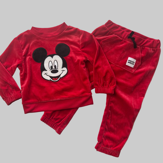 2 PC Red Velour Mickey Set 18M