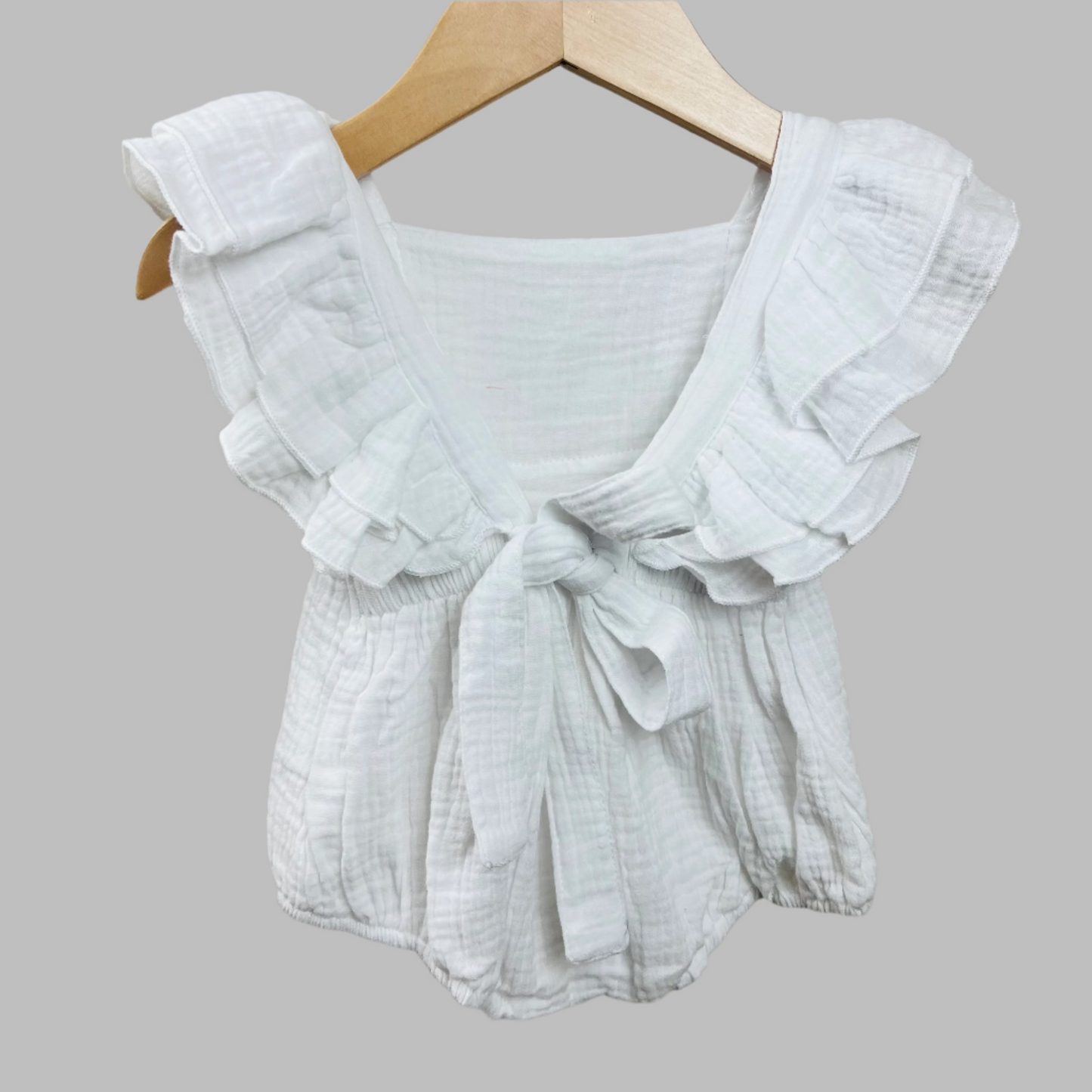 White Muslin Ruffle Romper 3-6M