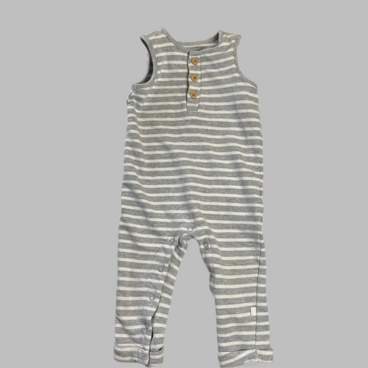 Carter's Little Planet Gray/White Striped Jumpsuit 12M