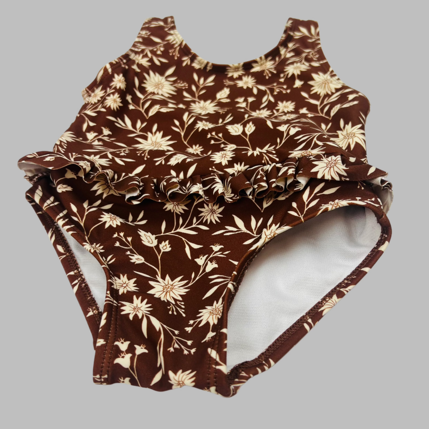 Rylee & Cru Brown Floral One Piece Swimsuit 12-18M