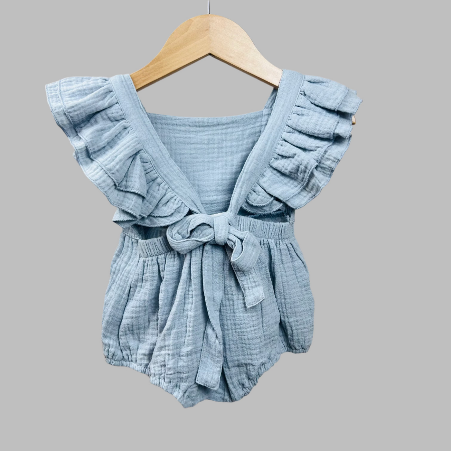 Pale Blue Muslin Ruffle Romper 3-6M
