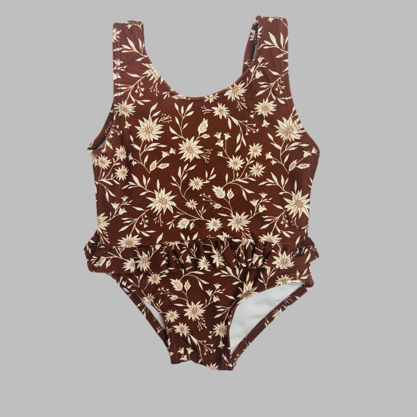 Rylee & Cru Brown Floral One Piece Swimsuit 12-18M