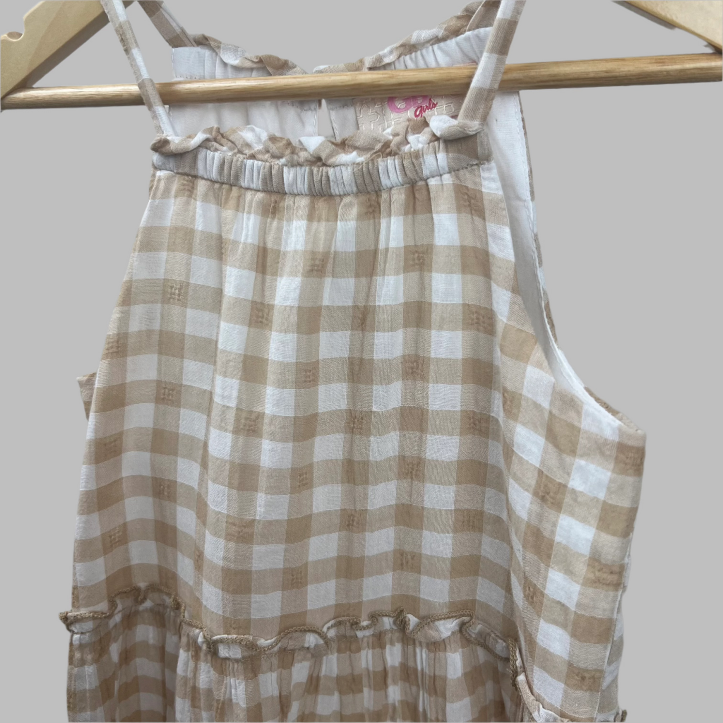 Gianni Bini Girls Gingham Tan and White Dress 5T