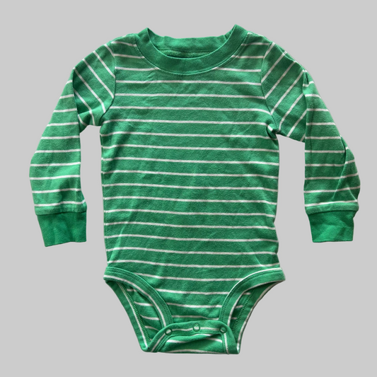Carter's LS Green & White Striped Onesie 12M