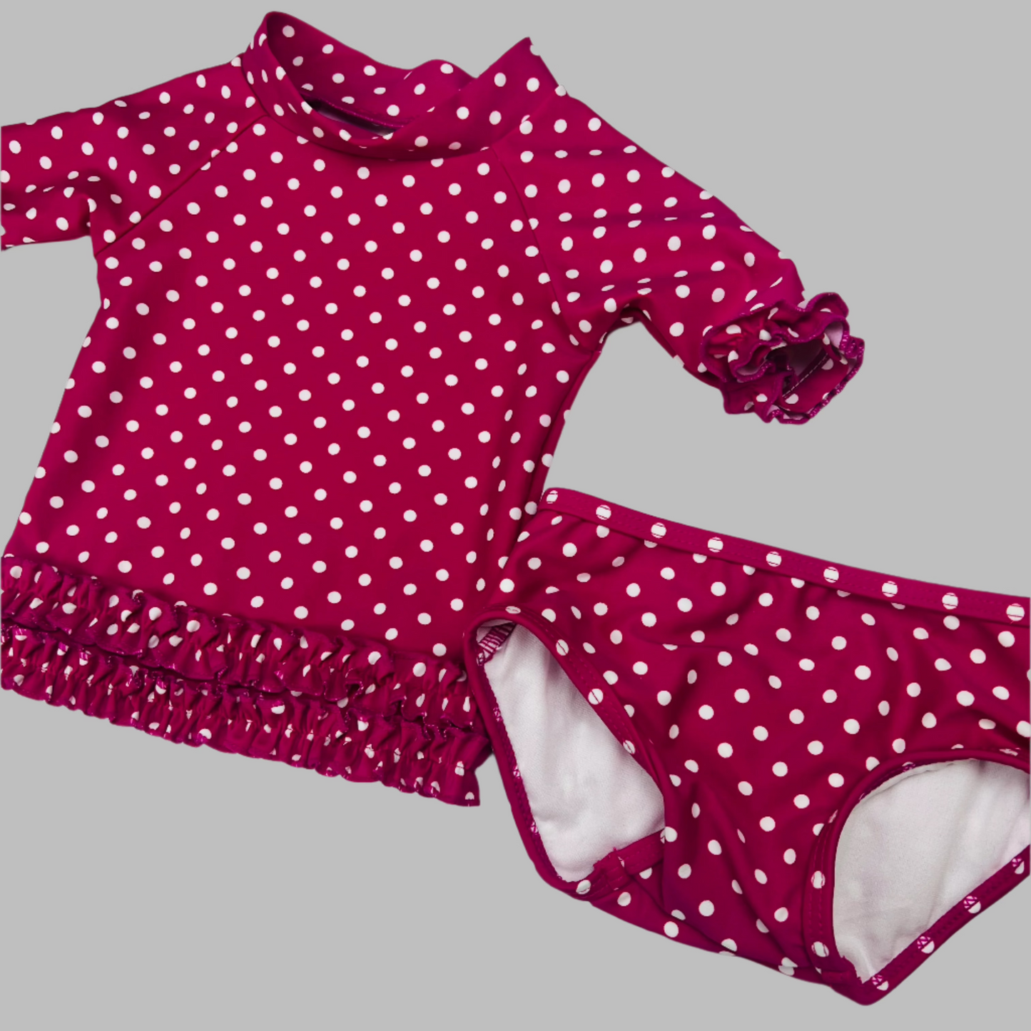 Ruffle Butts 2 Pc Pink Polka Dot Swimsuit 6-12M