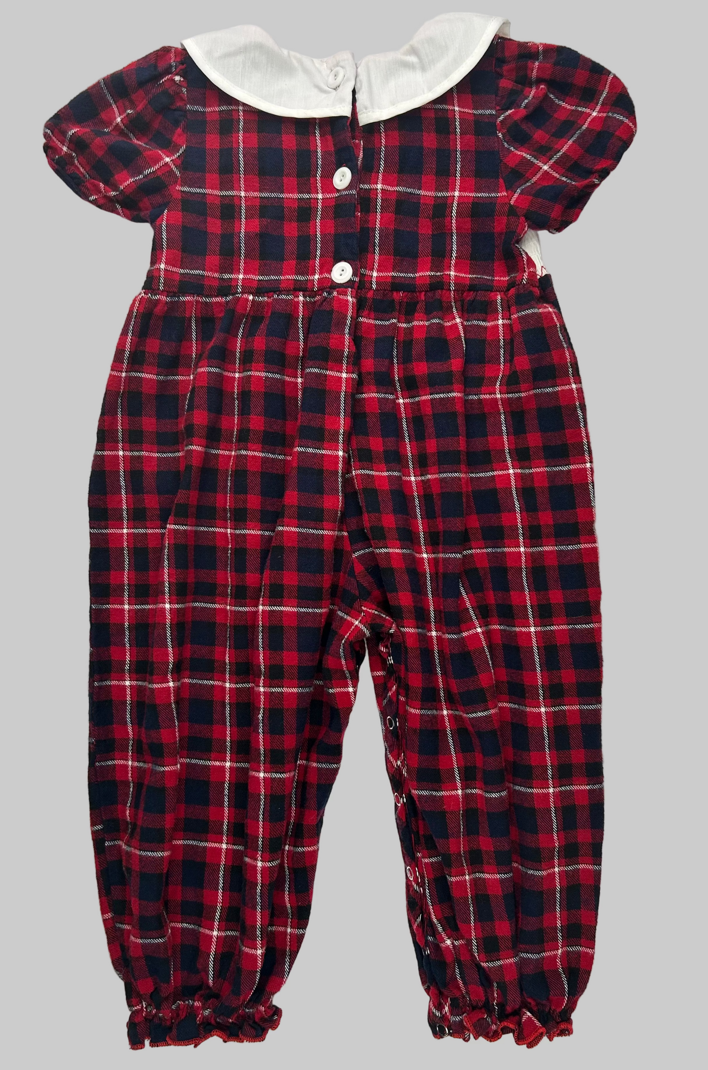 Marie Nicole Red Flannel Dachshund Santa Hat Smocked Jumpsuit 2T