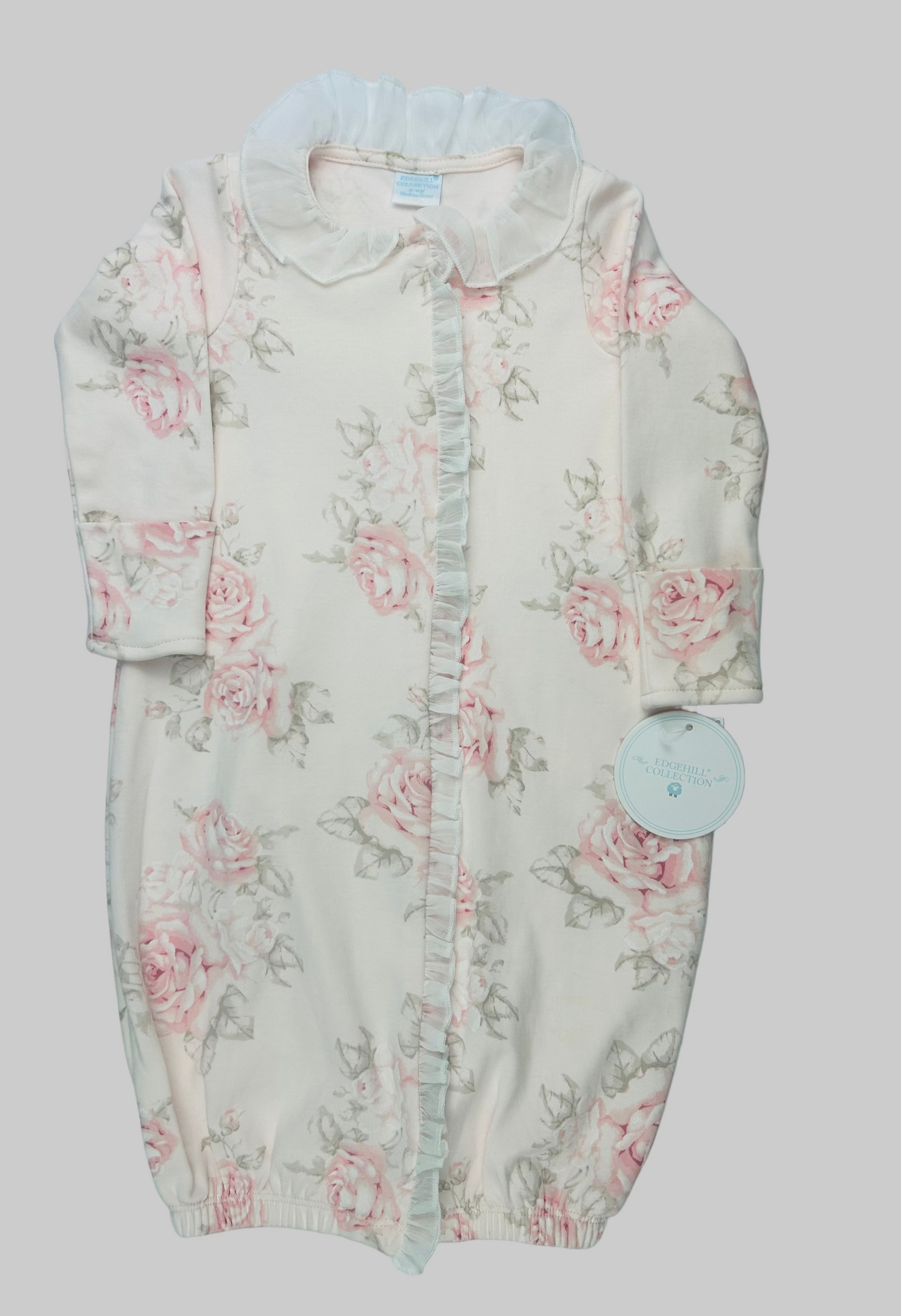 Edgehill Pink Rose Ruffle Gown w/Tags 0-6M