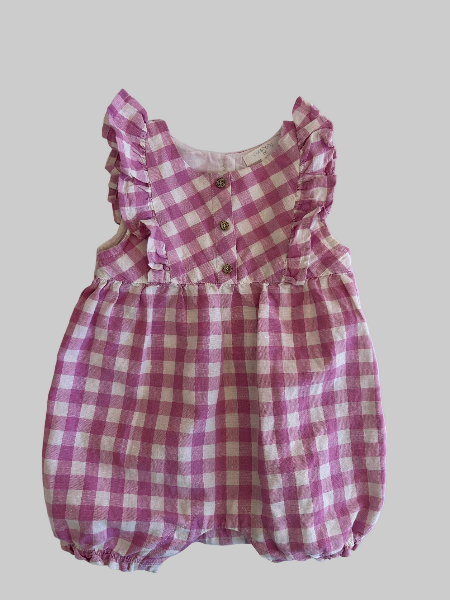 Purebaby Purple Plaid Bubble Romper 3-6M