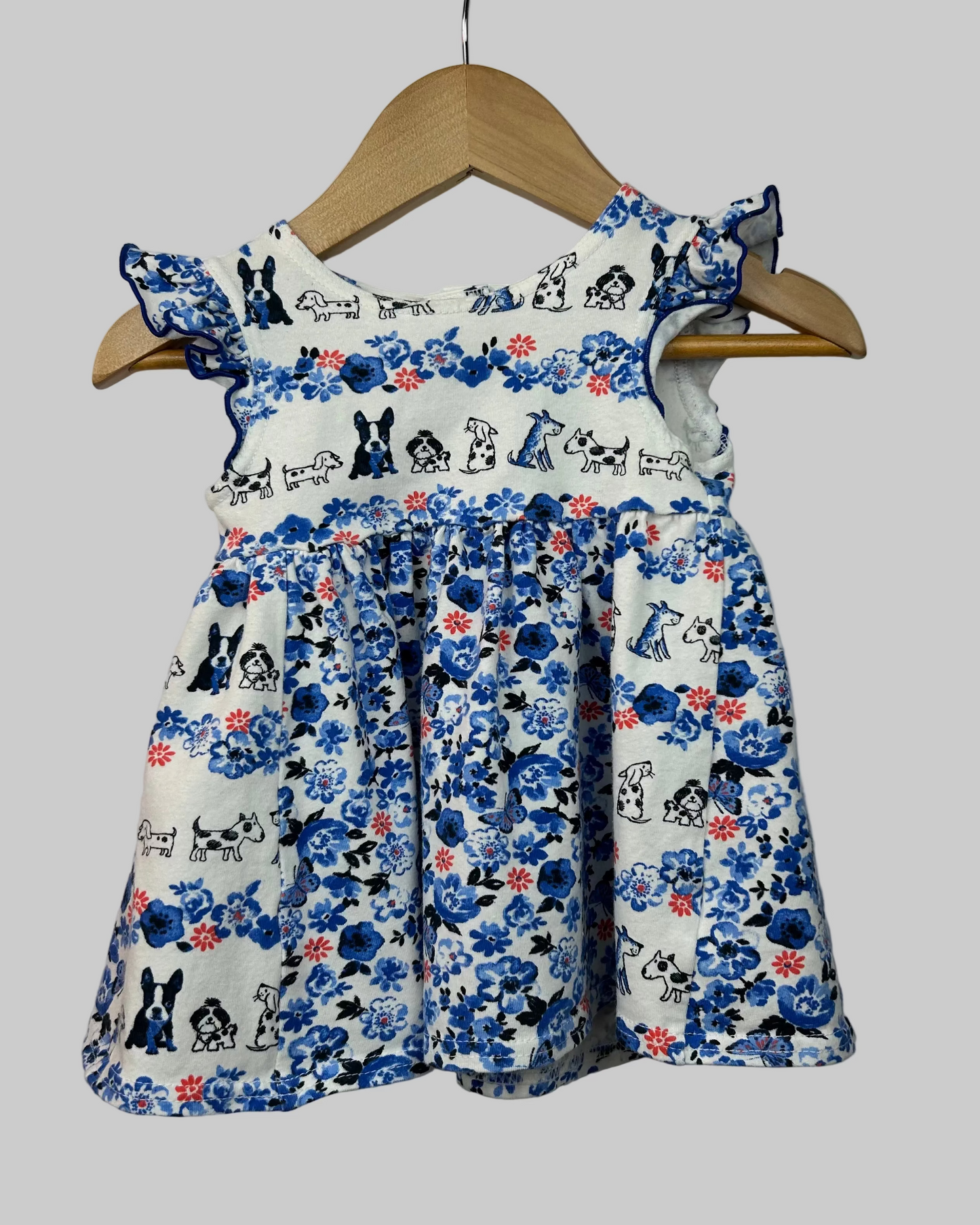 Pastourelle Blue Puppy Dress 6/9M