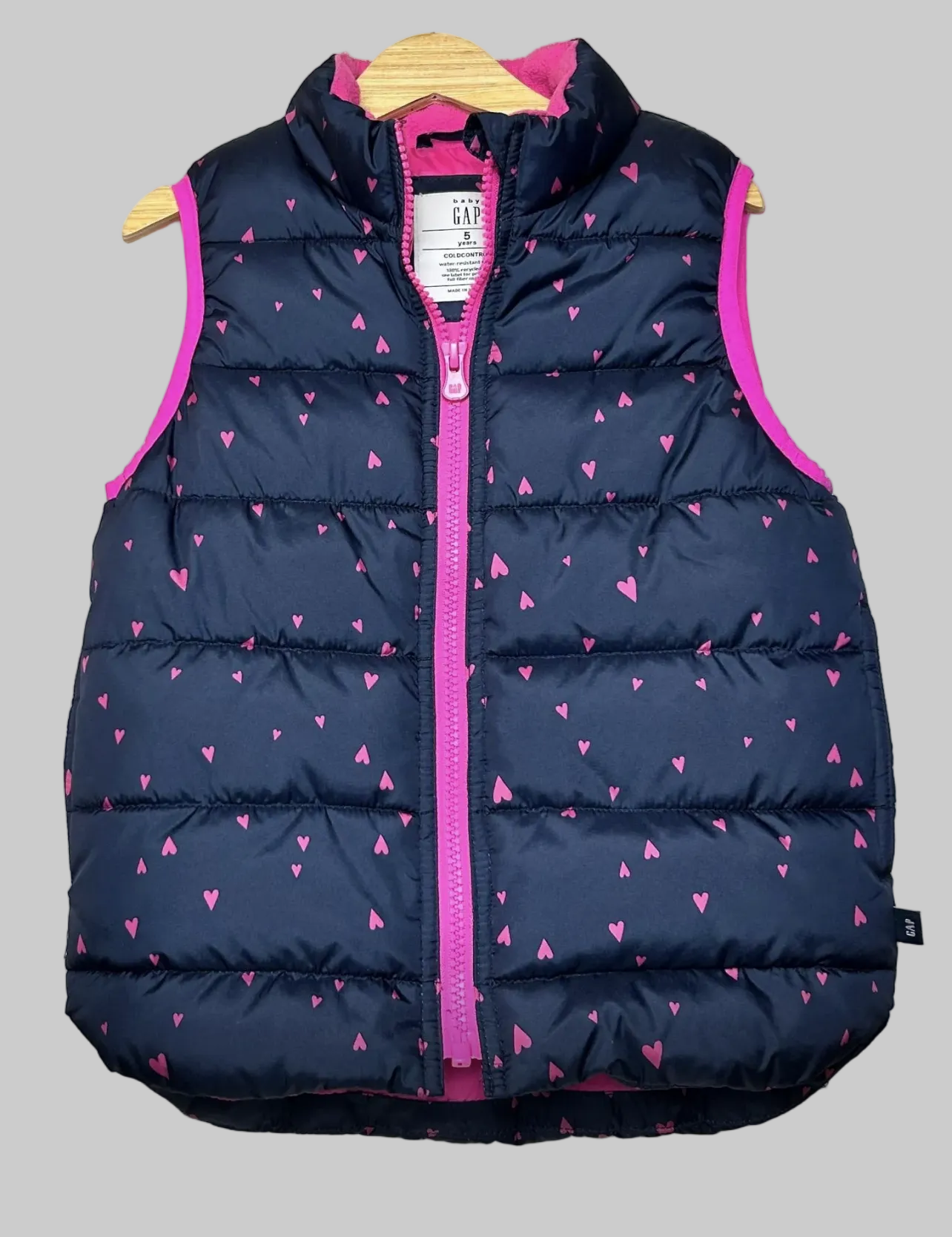 Baby Gap Navy with Pink Hearts Puffer Vest 5T
