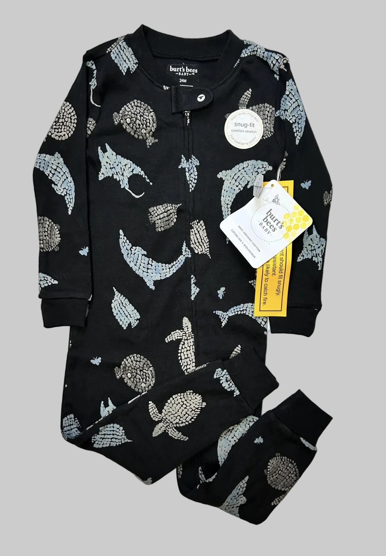 Burt’s Bee Baby Black Ocean Mammals Sleeper NWT 24M