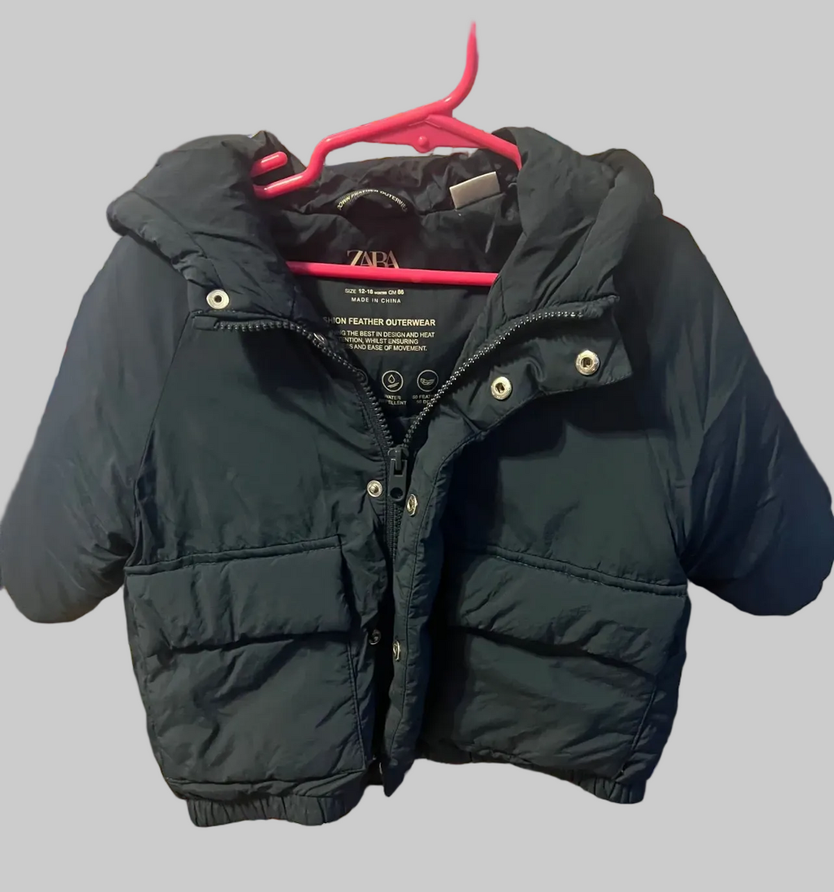 Zara Dark Blue Puffer Down Jacket 12-18M