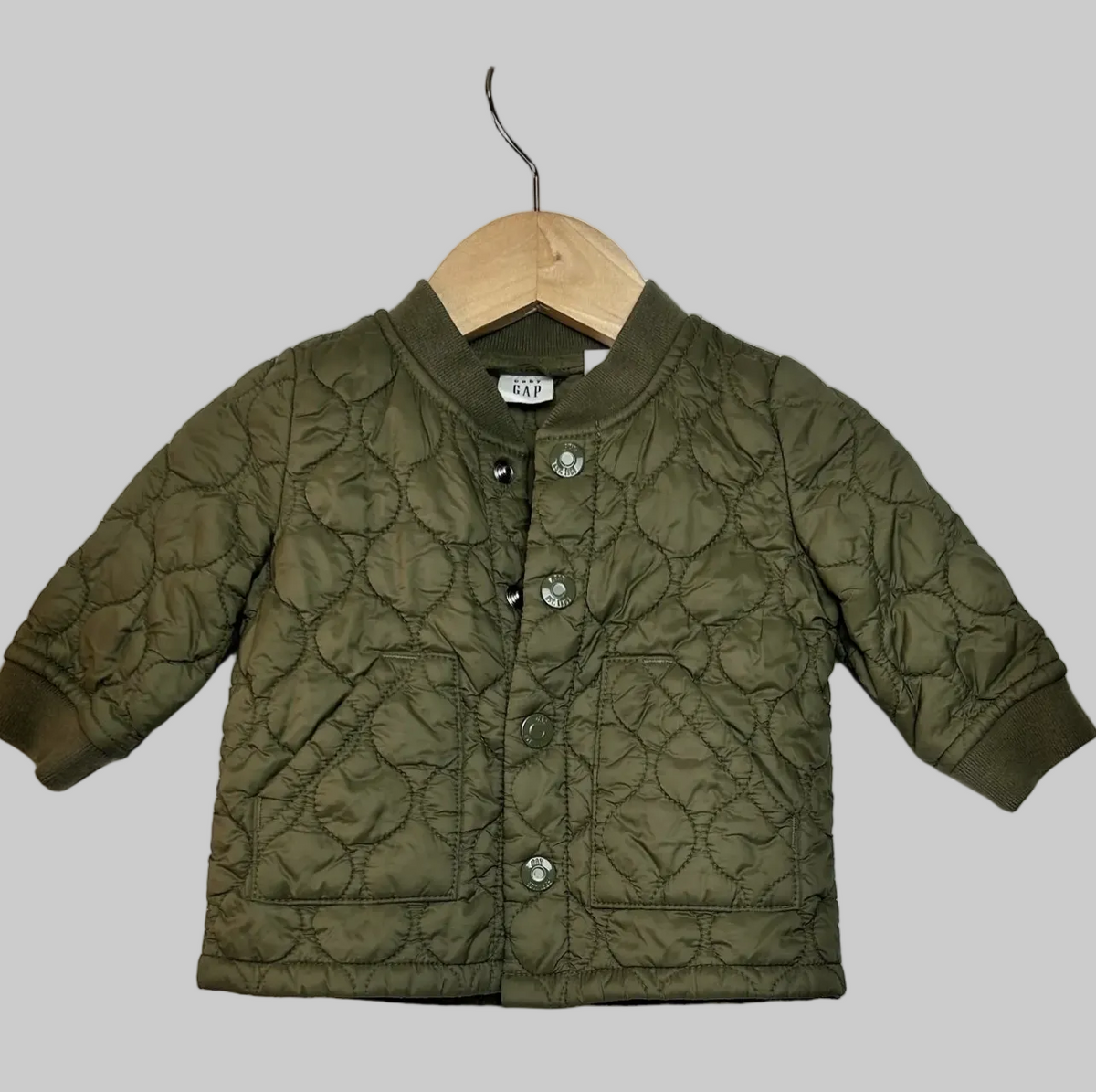 Baby Gap Olive Quilted Snap Jacket 3-6M