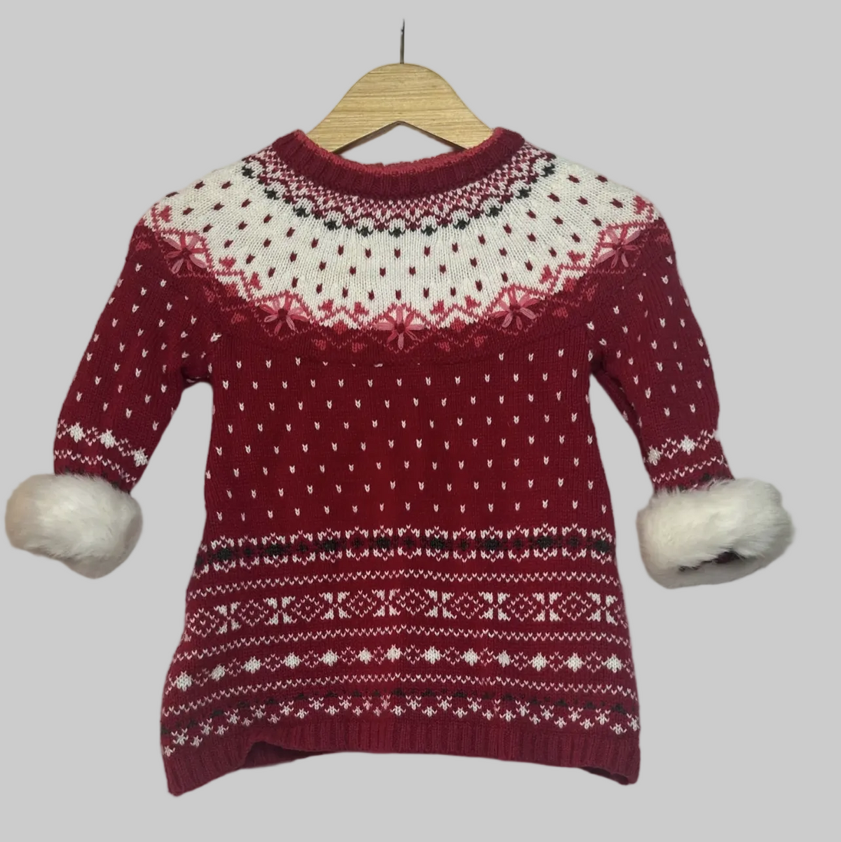 Aspen Kids Sweater Dress with Fur Trim 0-3M