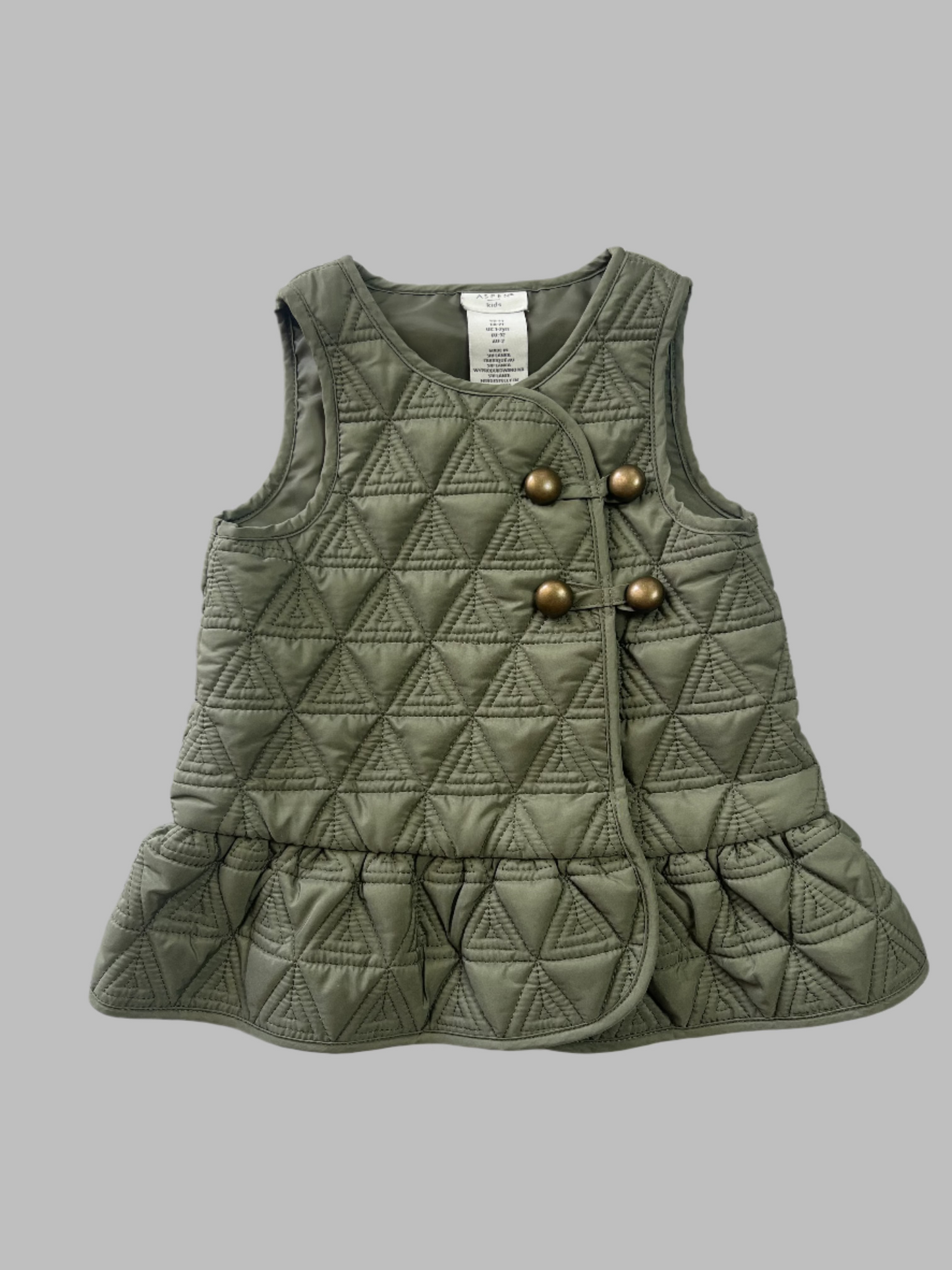 Aspen Kids Quilted Olive Vest w/ Gold Buttons 2T