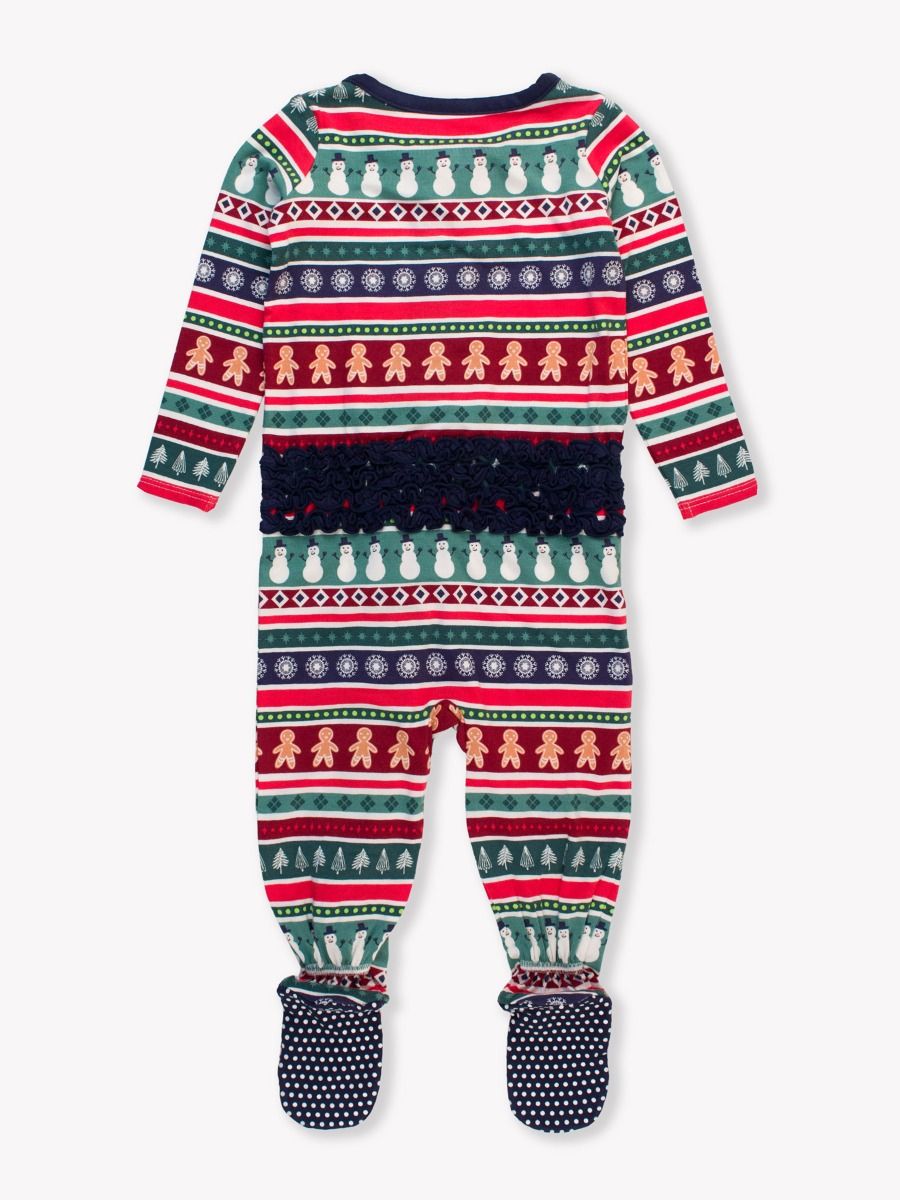 Fair Isle Friends Ruffle One Piece Footie Pajama