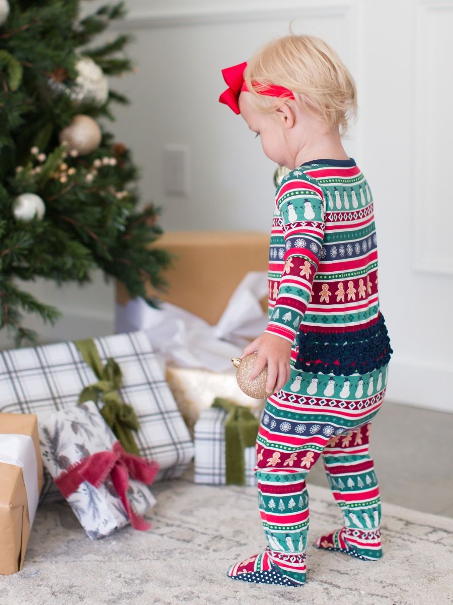 Fair Isle Friends Ruffle One Piece Footie Pajama