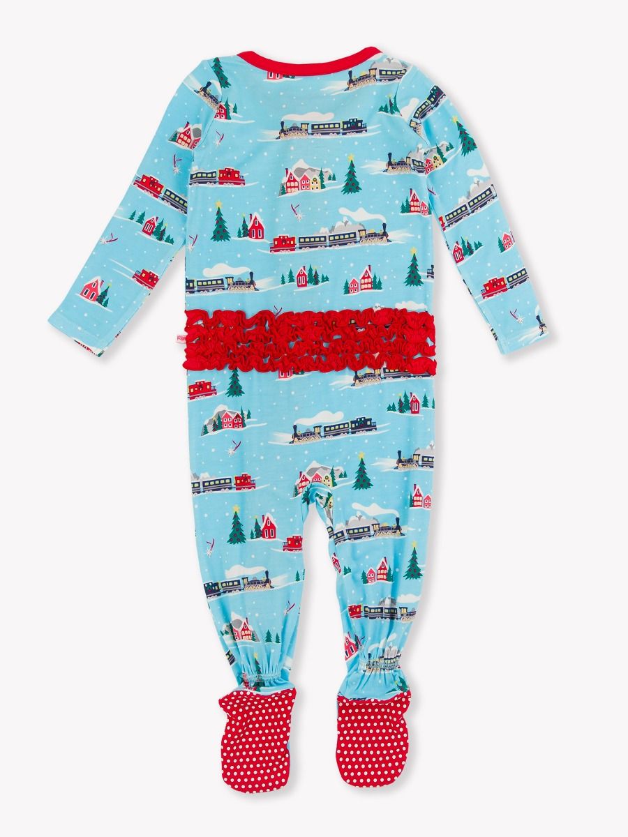 All Aboard Ruffle One Piece Footie Pajama
