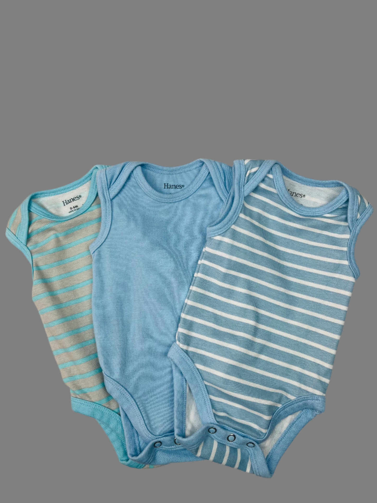 Hanes Blue Striped Sleeveless Onesie Bundle 0-6M