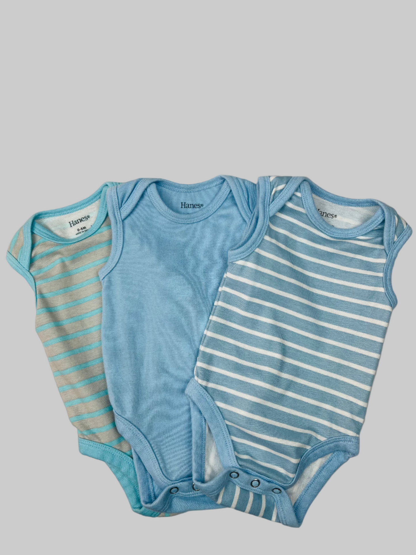 Hanes Blue Striped Sleeveless Onesie Bundle 0-6M