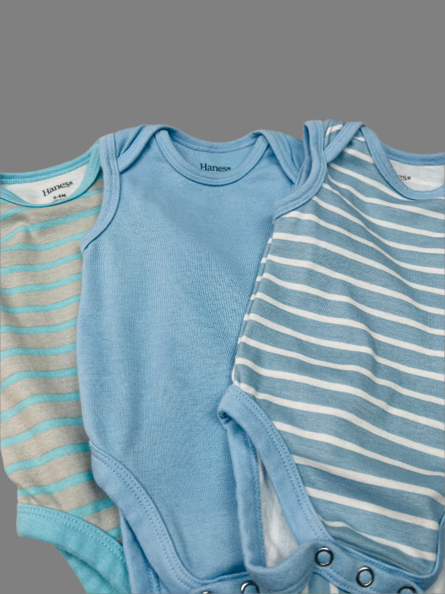 Hanes Blue Striped Sleeveless Onesie Bundle 0-6M