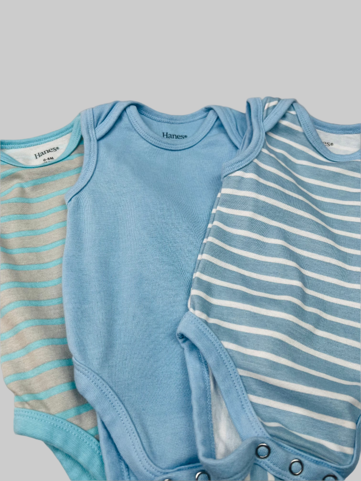 Hanes Blue Striped Sleeveless Onesie Bundle 0-6M