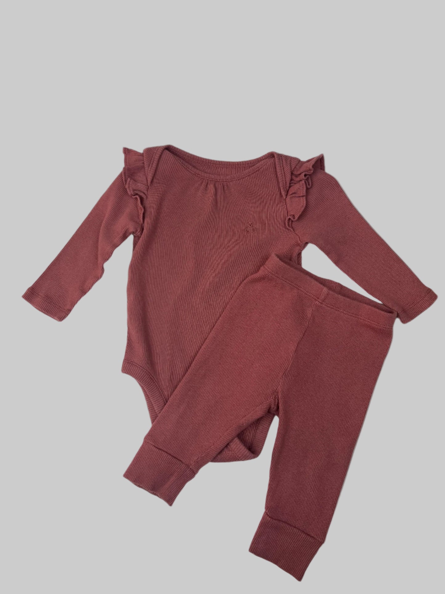 Baby Gap Mauve Long Sleeve Ribbed Onesie & Pants Set