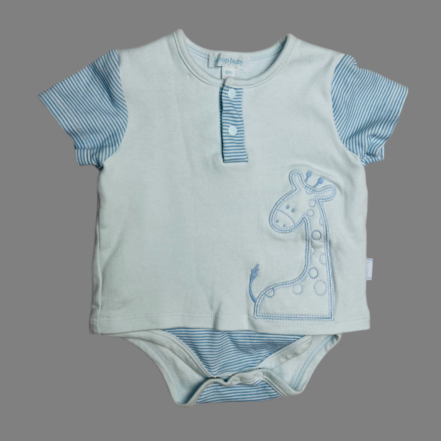 Le Top Baby Lt Blue Onesie - Giraffe 6M