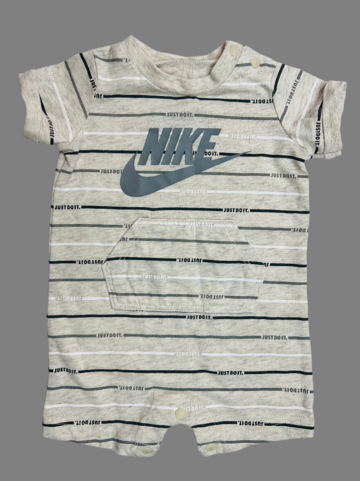 NIKE Creamy Gray Striped Romper 3M