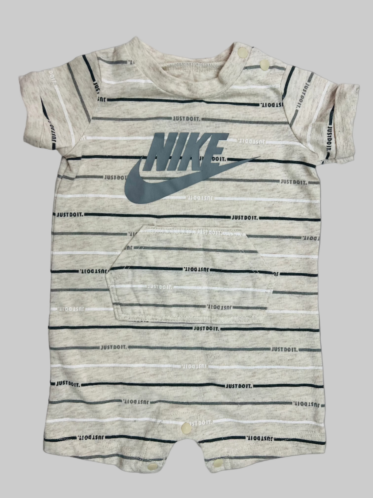 NIKE Creamy Gray Striped Romper 3M