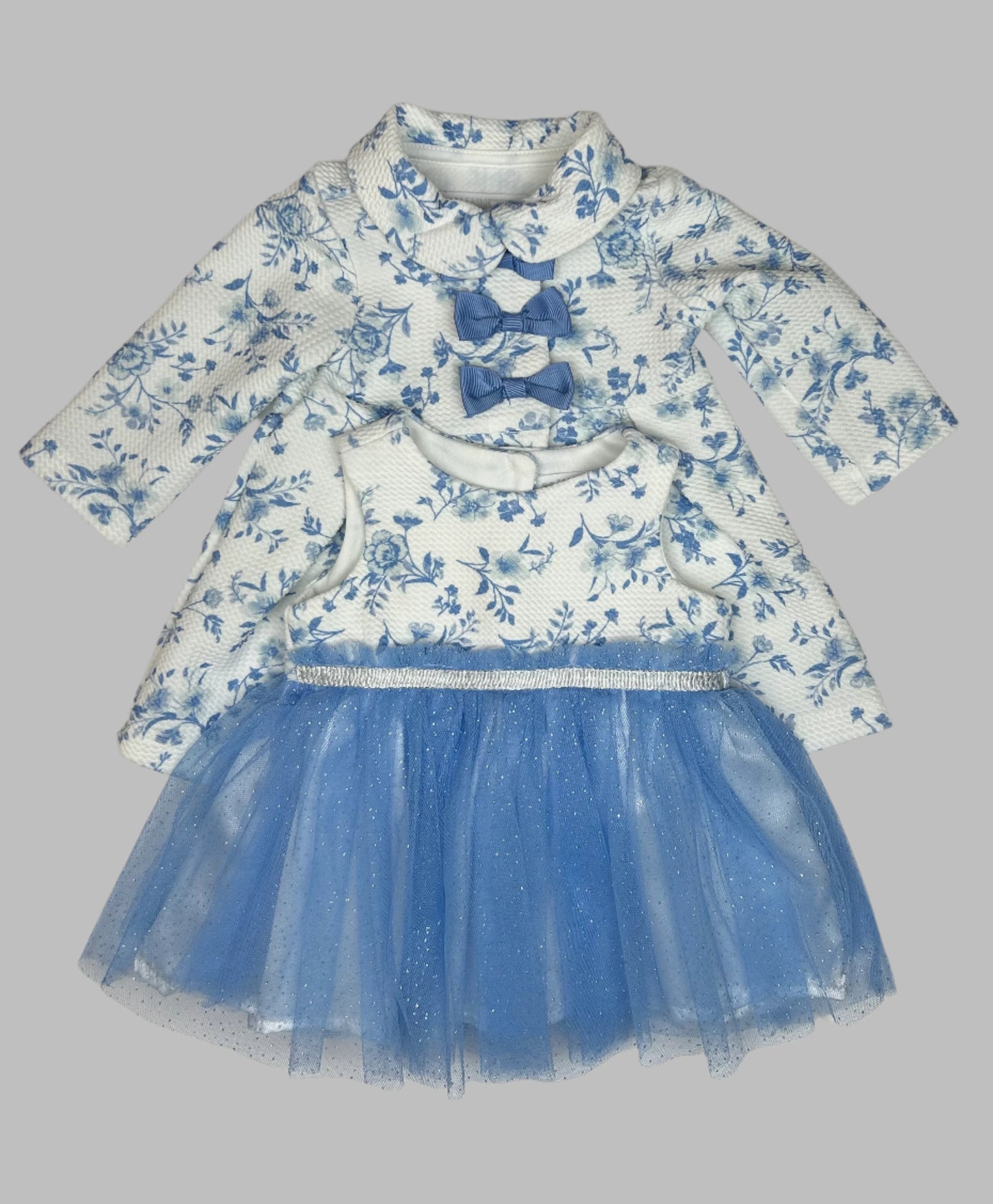 Nanette Baby Blue and White Dress with Matching Coat 0-3M