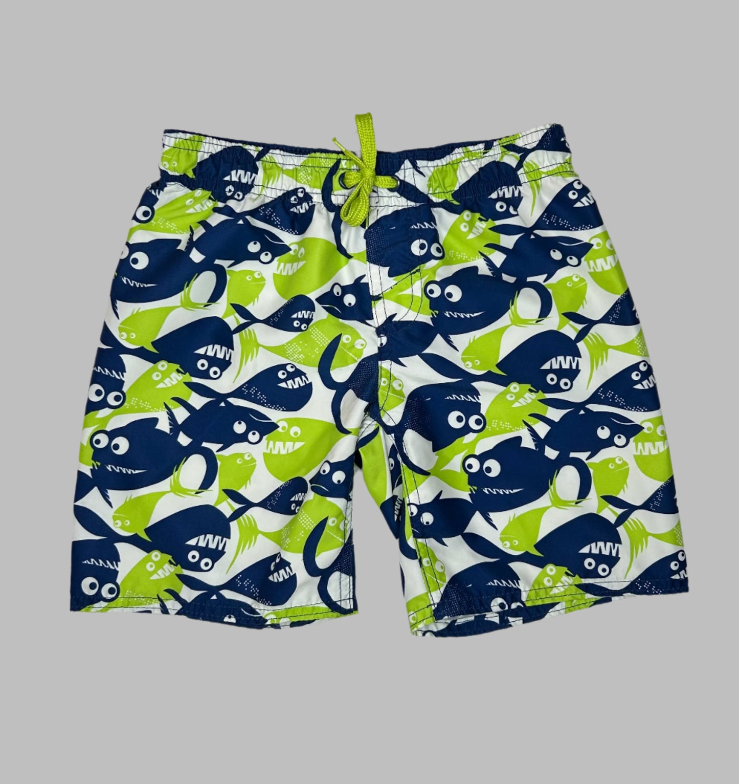 H&M Lime Green and Navy Piranha Swim Trunks 4-6Y