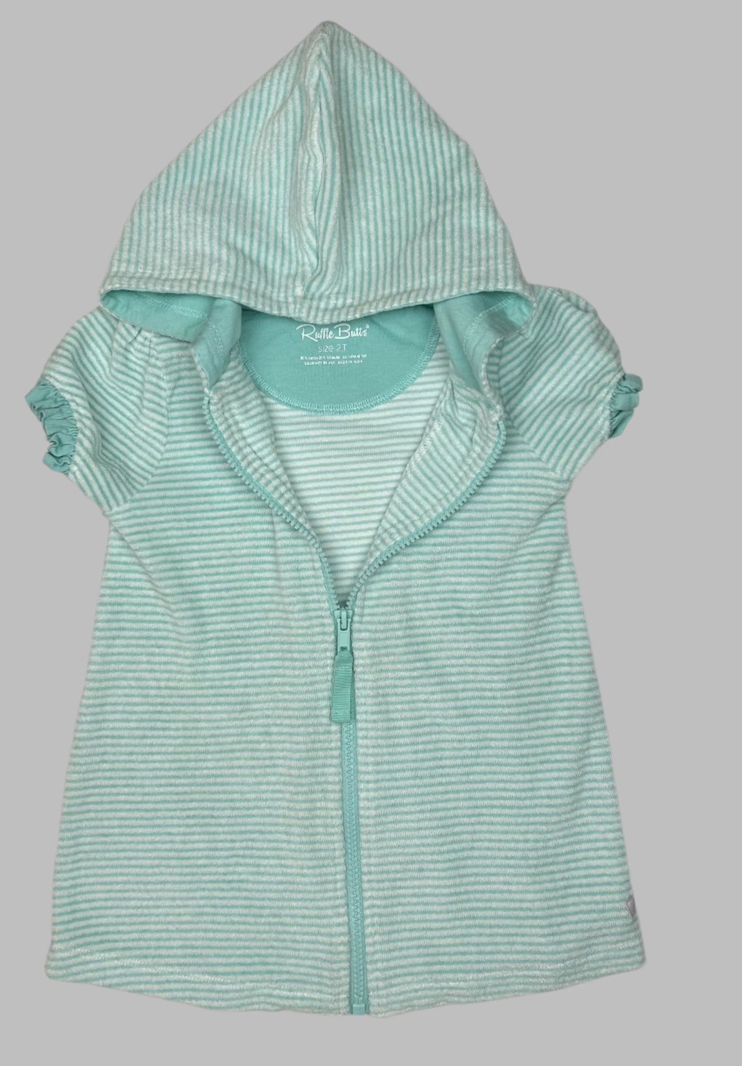 Ruffle Butts Mint Green Terry Zip Swim Cover Up 2T